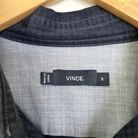 Vince Men's 100% Cotton Mini Plaid Button Up Shirt Size Medium - Picture 3 of 6